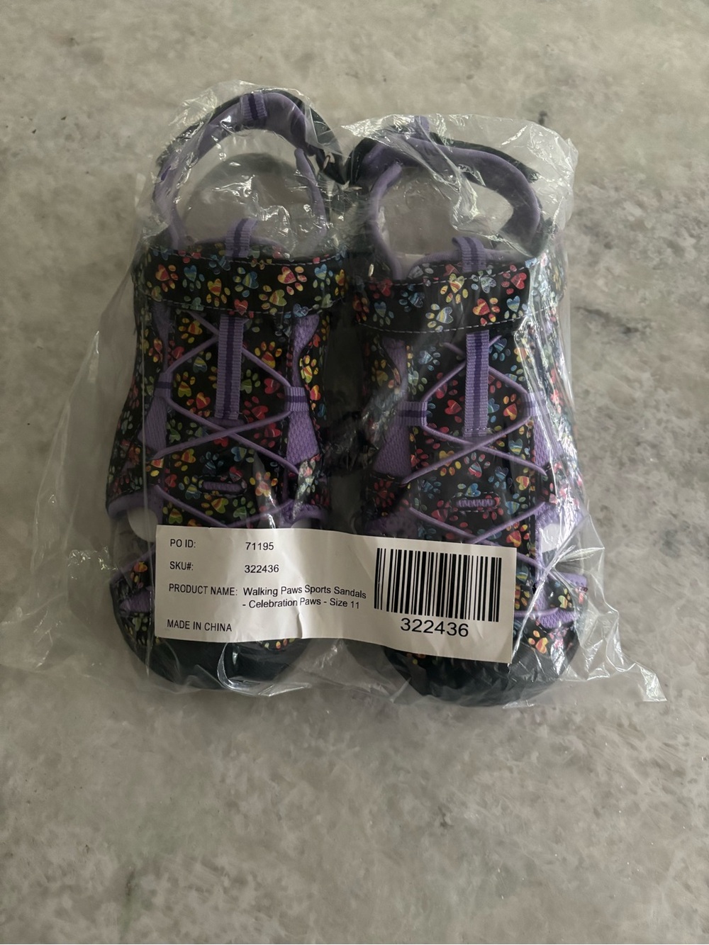 Skechers Black Sandals with Purple and Multicolor Paw Prints